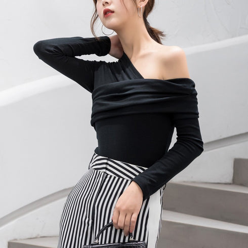 Sexy strapless women's T-shirt women - ROUTINE FASHION